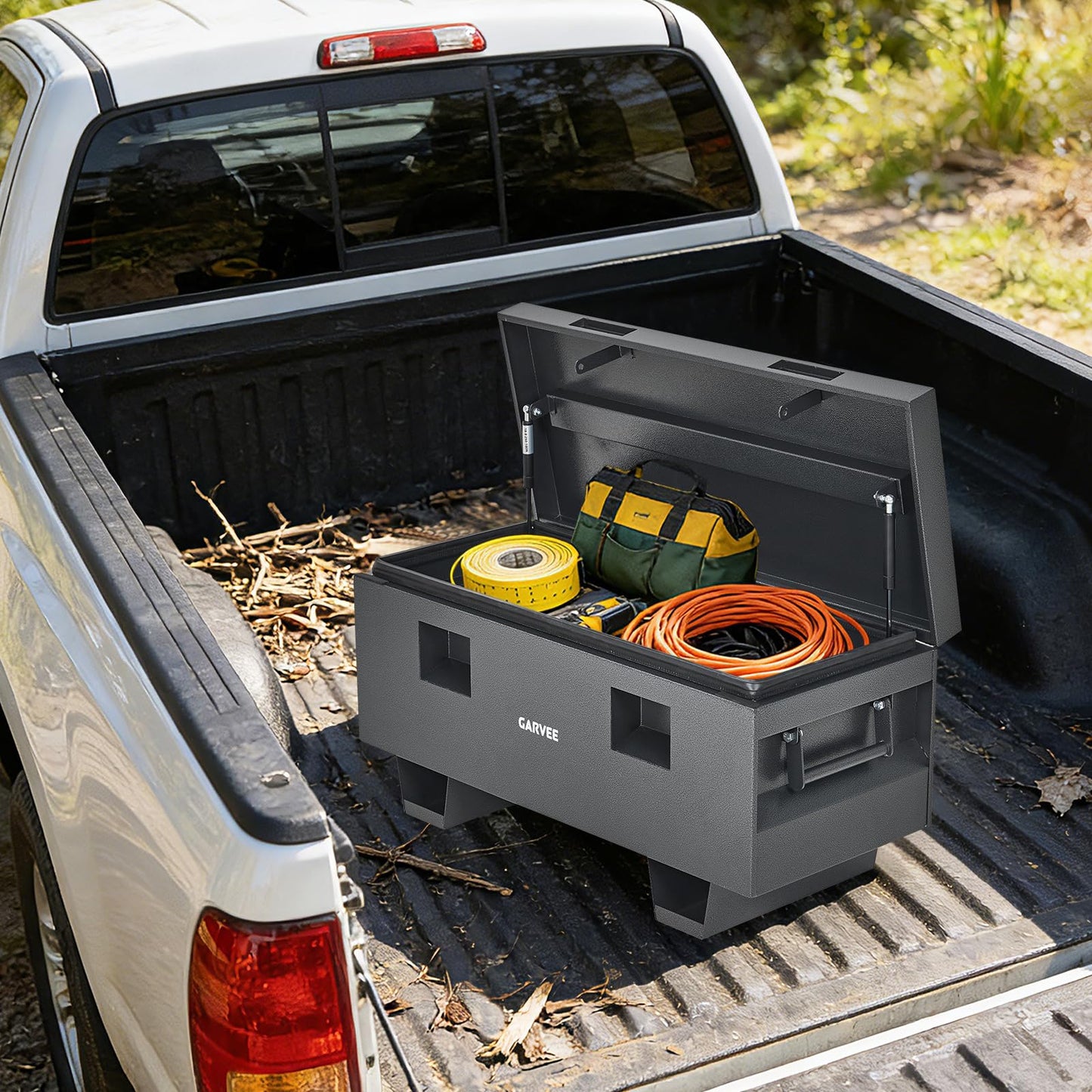 GOCAPTAIN Jobsite Box Truck Bed Tool Box, Heavy Duty Steel Waterproof Tool Organizer Chest Toolbox with Side Handles for Trucks RV Trailer