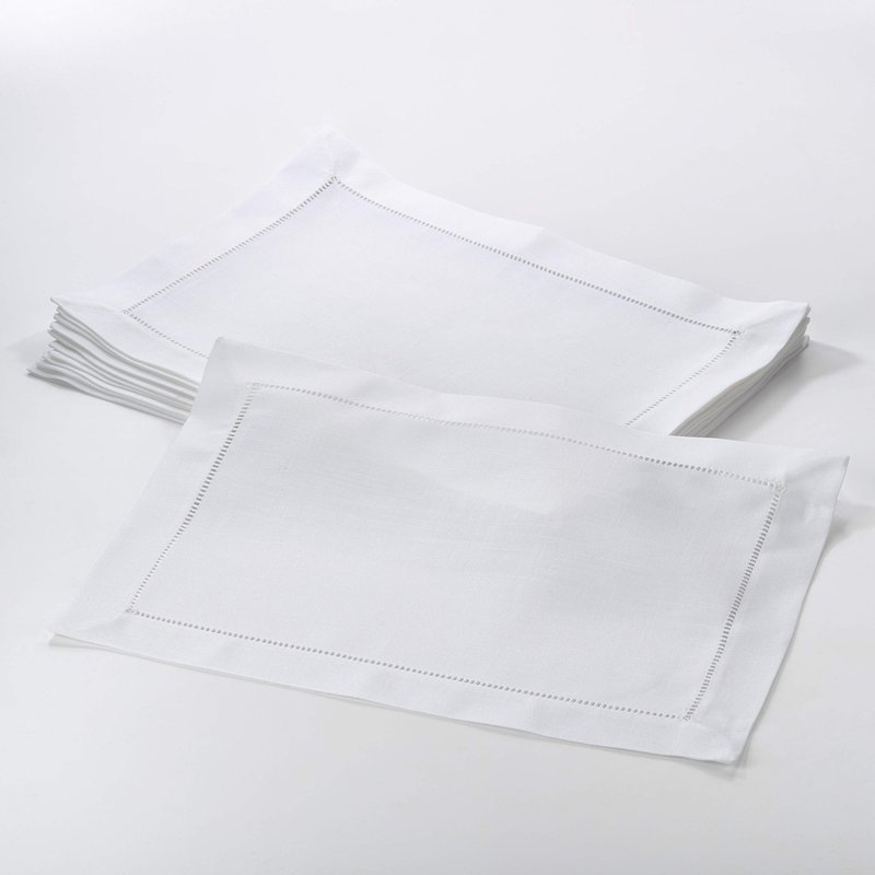 SARO LIFESTYLE Hemstitched Border Placemat (Set of 12), White, 14"x20"