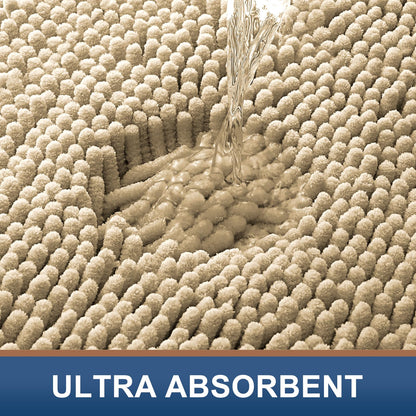 Smiry Luxury Chenille Toilet Rugs U-Shaped 20x20, Soft Absorbent Non-Slip Contour Bathroom Rugs for Toilet, Machine Washable Contoured Bath Mats, Beige