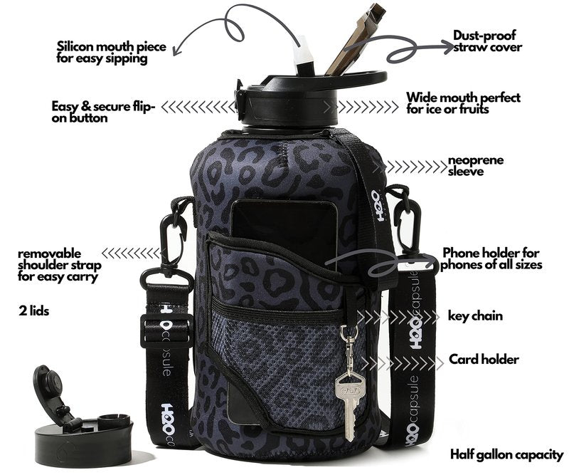 H2O Capsule 2.2L Half Gallon Water Bottle with Storage Sleeve and Removable Straw – BPA Free Large Reusable Drink Container with Handle - Big Sports Jug, 2.2 Liter (74 Ounce), Cowbell