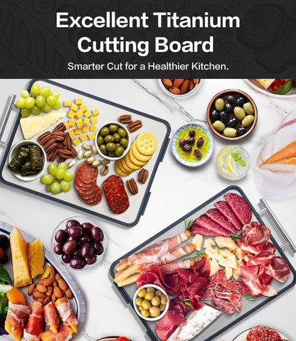 Titanium Cutting Board - Double-Sided Food-Grade Board with Stand | Textured Titanium for Meat, PP for Veggies (14.5”×11”)