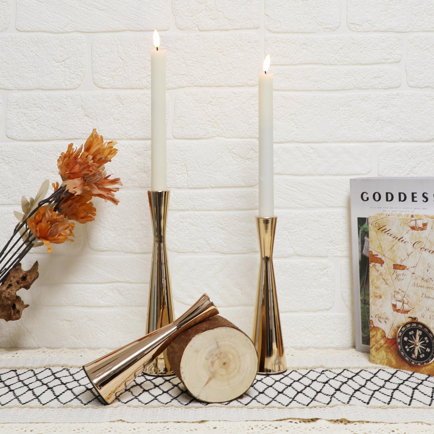 Taper Candle Holders Metal Candlestick Holders Set of 3 Table Mantel Decorative Candle Stand for Dinning,Party，Wedding,Home Decor(Gold)