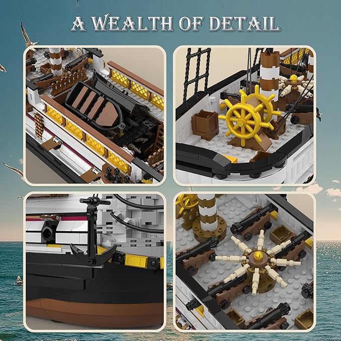 Reobrix Large Sailing Ship Model Building Blocks Kit Sailing Boat Model Construction Set Pirate Ship &amp Historical Collectible Toy Home Decor Birthday Gifts for Adult Collectors Enthusiasts 3555
