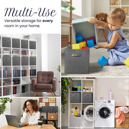 Reli. 13x13x13 Storage Cube Bins (8 Pack) | Large Cube Organizer Bins | 13x13 Fabric Storage Boxes | Fits Kallax | Collapsible, Foldable Fabric Cubby Box (Square) | Kids Room Organization (Dark Gray)