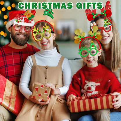 Christmas Glasses & Headband 12 Pack, Xmas Glitter Eyeglasses Frame & Headwear Accessories - One Size Fits All, Holiday Party Favor Supplies Classroom Game Prizes Gifts Photo Booth Props Outfit