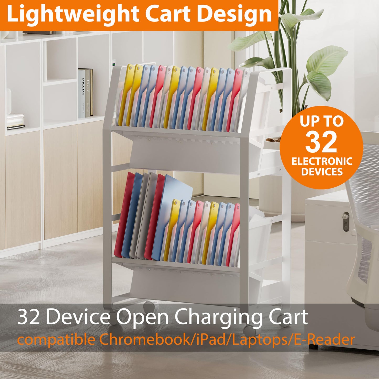 Yunphia US chromebook cart-32,Laptop Charging cart,Compatible with Any Screen Size, Easy Access Slots, Removable Dividers,Surge Protection.