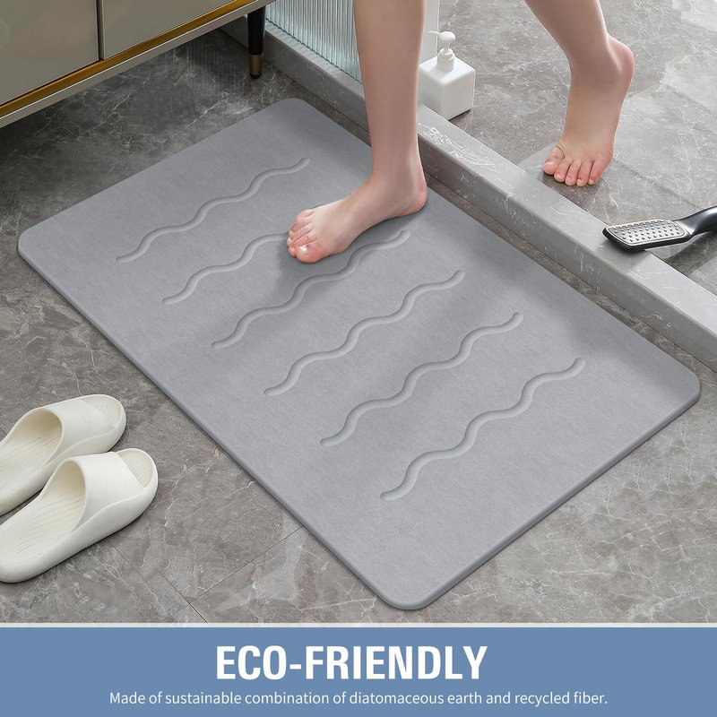 OTHWAY 32"x 20" Stone Bath Mat Large, Diatomaceous Earth Bath Mat for Bathroom Quick Drying Absorbing, Long Non-Slip Diatomite Hard Stone Shower Mat Instant Dry(Light Grey)