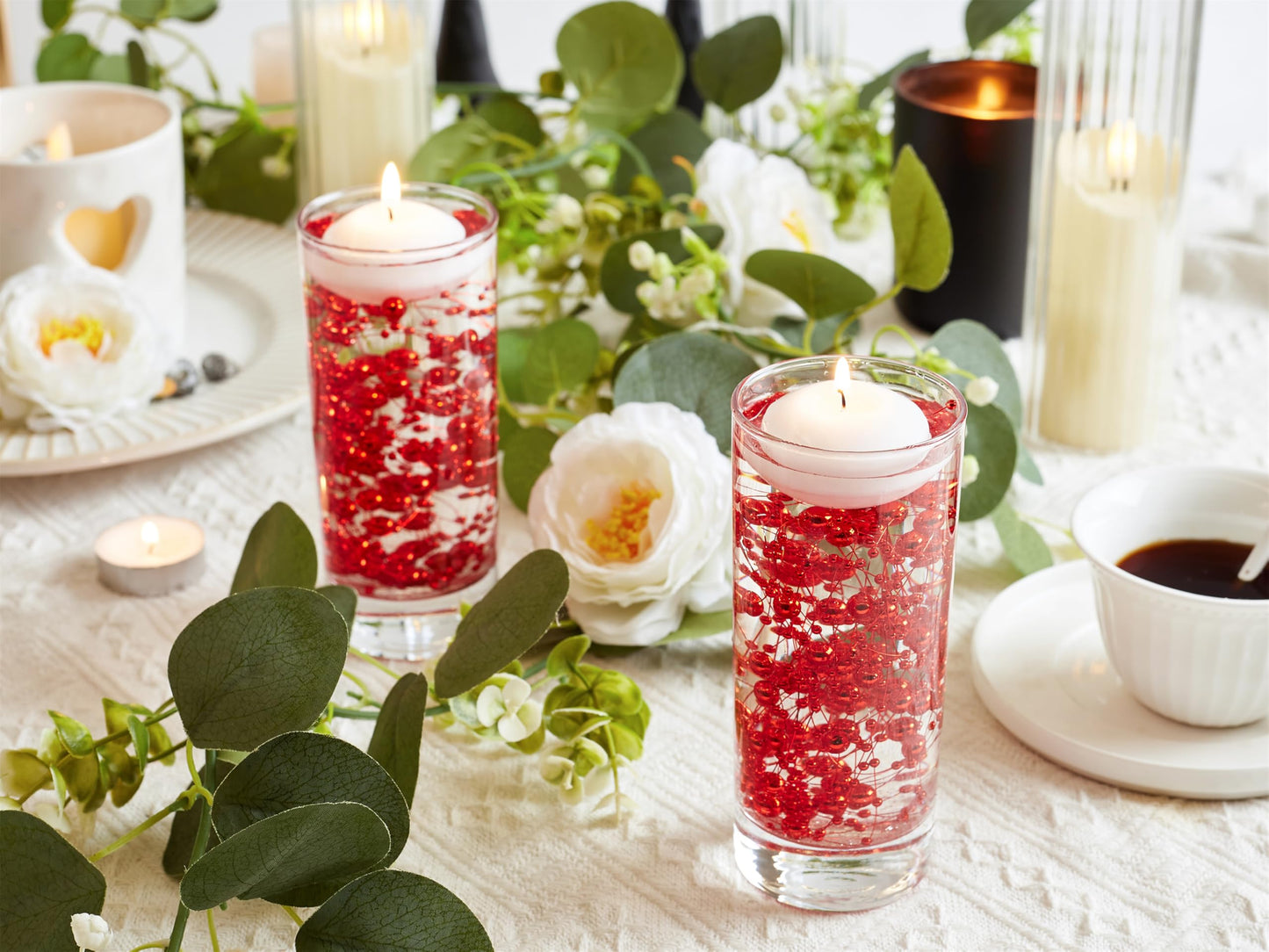 YATOJUZI 30 PCS Artificial Pearl String Red Vase Filler Floating Pearls for Vases Centerpieces Faux Pearl Beads String Decorations Wedding Holiday Party Decor