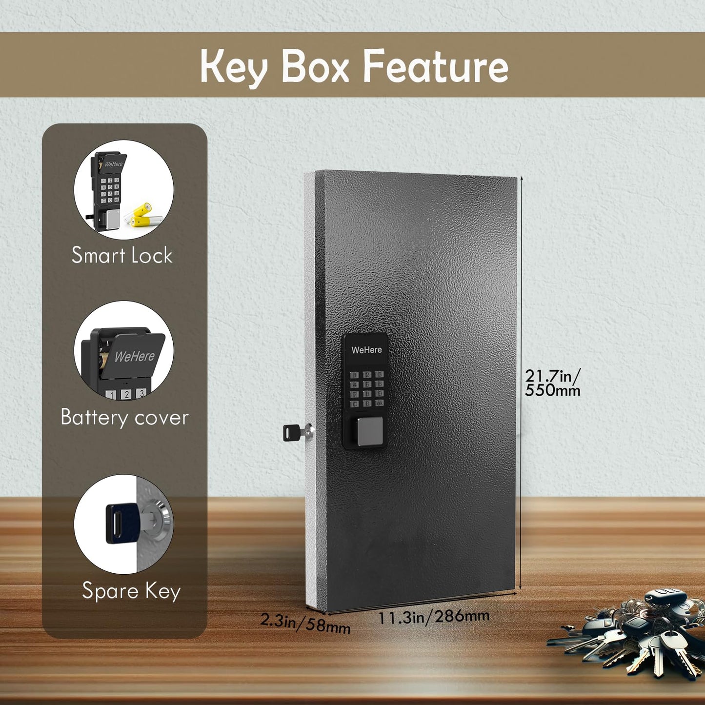 DiDiHere 48-Key Key Lock Box Wall Mount, Smart Key Management Cabinet with App, Key Access Log Tracking, Digital Keypad, Bluetooth & WiFi Unlock (Sold Separately) for School, Office, Business