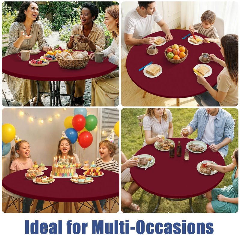 Moosfor Round Spandex Tablecloth, Elastic Fitted Waterproof Tablecloths for 36"-44" Tables, Stretch Washable Picnic Table Cover for Camping, Dining, Indoor and Outdoor, Wine Red