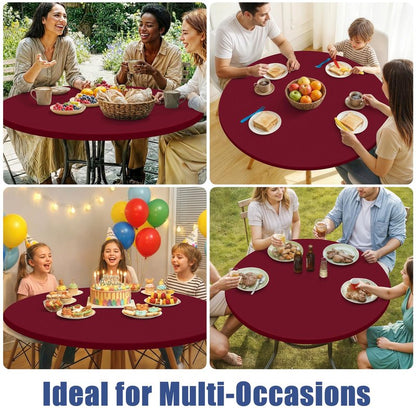 Moosfor Round Spandex Tablecloth, Elastic Fitted Waterproof Tablecloths for 45"-56" Tables, Stretch Washable Picnic Table Cover for Camping, Dining, Indoor and Outdoor, Wine Red