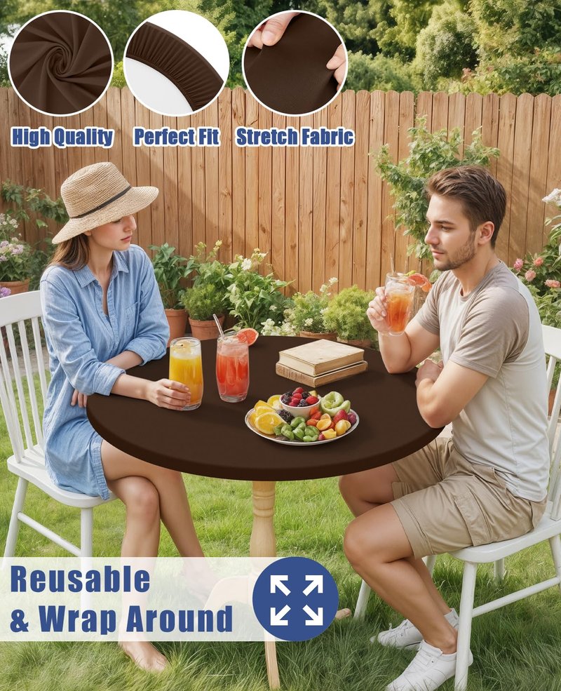 Moosfor Round Spandex Tablecloth, Elastic Fitted Waterproof Tablecloths for 18"-24" Tables, Stretch Washable Picnic Table Cover for Camping, Dining, Indoor and Outdoor, Coffee