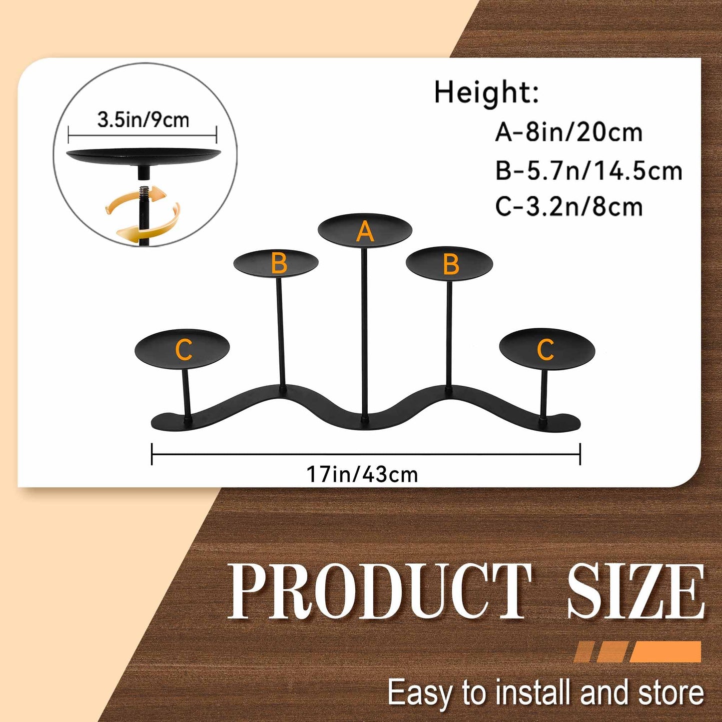 Iron Candle Holder Fireplace: 5 Metal Candelabra Centerpiece Decor - Candle Holder Stand for Candelabra Pillar Candles