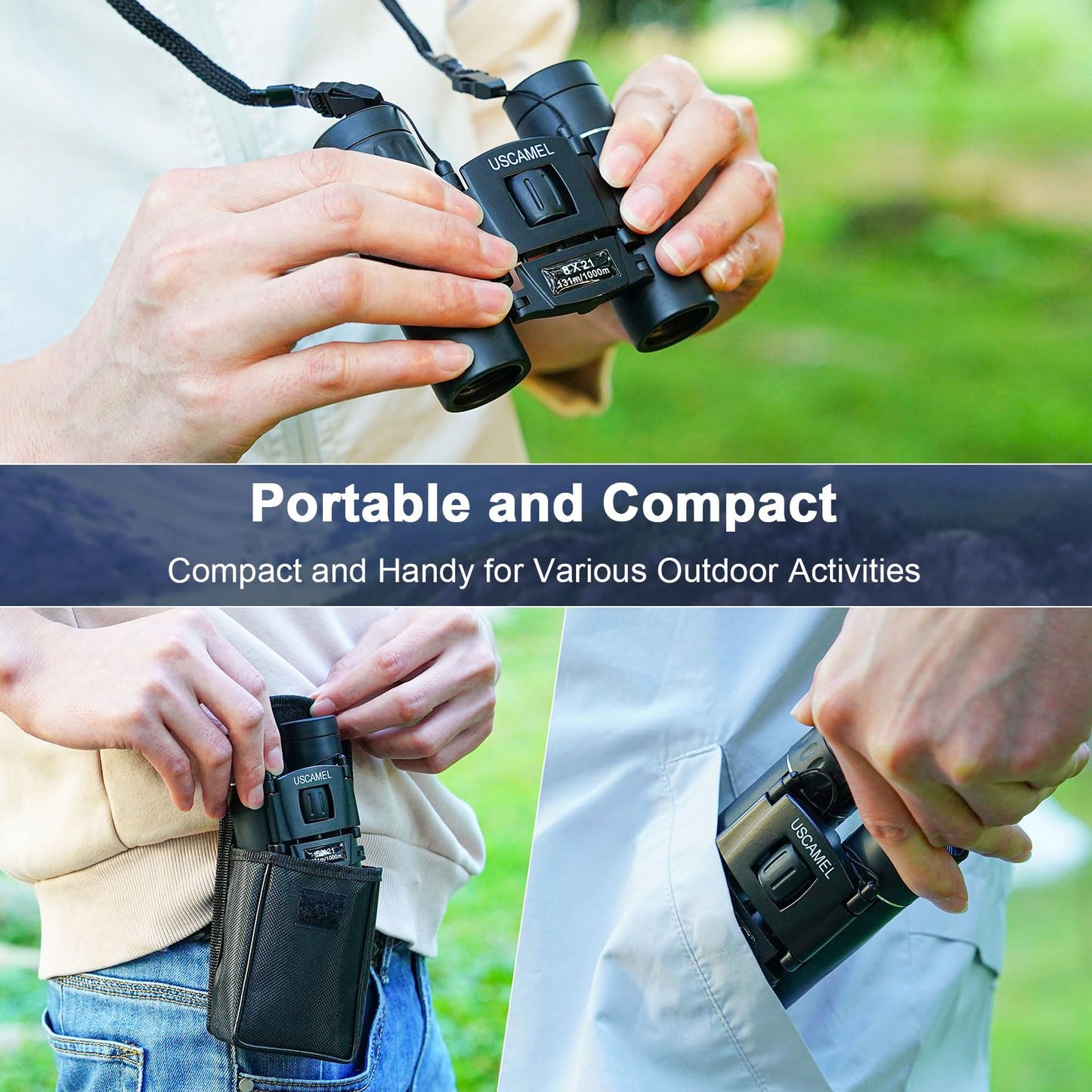 USCAMEL Binoculars for Adults and Kids 8×21 High Powered Compact Binoculars BAK4 Prism Easy Focus - for Bird Watching, Outdoor Use, Hunting, Travel (Black)
