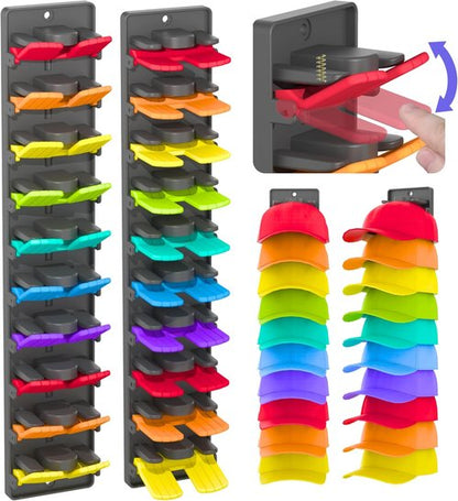 Hat Organizer - Regine Baseball Cap Holder with Built-In Spring Clips | Adjustable Wall Mount Rack for Closet & Door