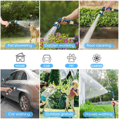 KETTOYA Non-Expanding Garden Hose 100 ft, Kink Free Flexible Water Hose with 10-Pattern Spray Nozzle, Lightweight Hose Pipe, Leak Proof, 3/4" Swivel Connectors, Super Fabric, Portable Storage Strap