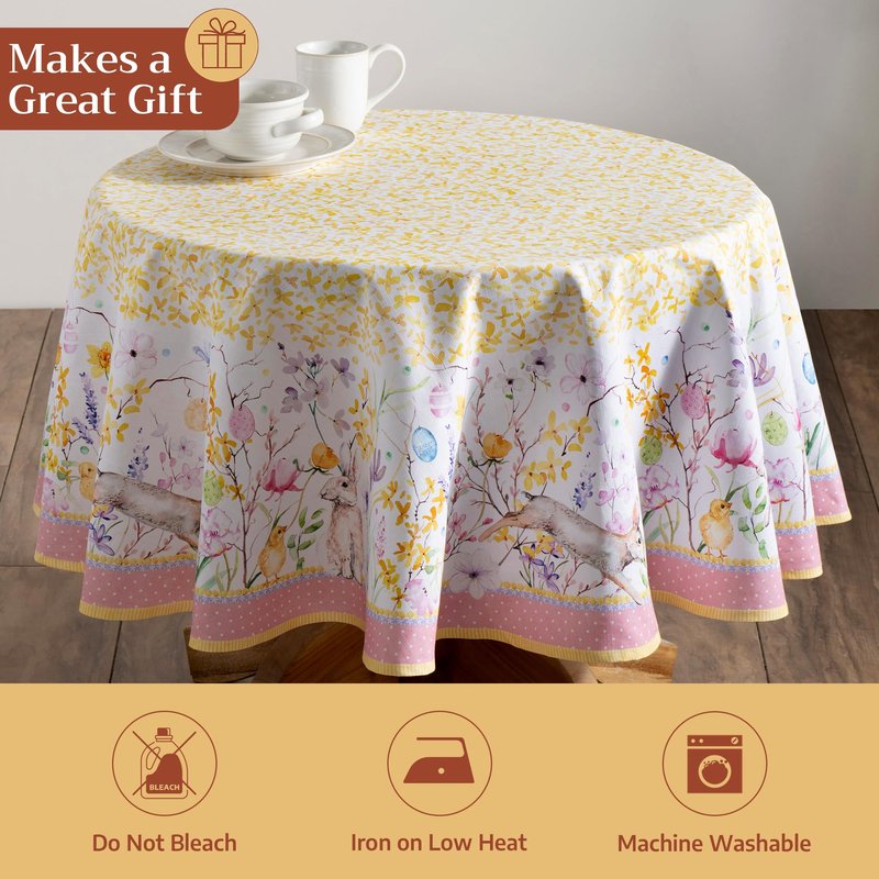 Maison d' Hermine Table Cloth Round Table 100% Cotton 69 Round Inches Tablecloth Reusable Decorative for Dining Kitchen Room Farmhouse Home Gifts for Mothers Day Spring Summer - Easter Zest