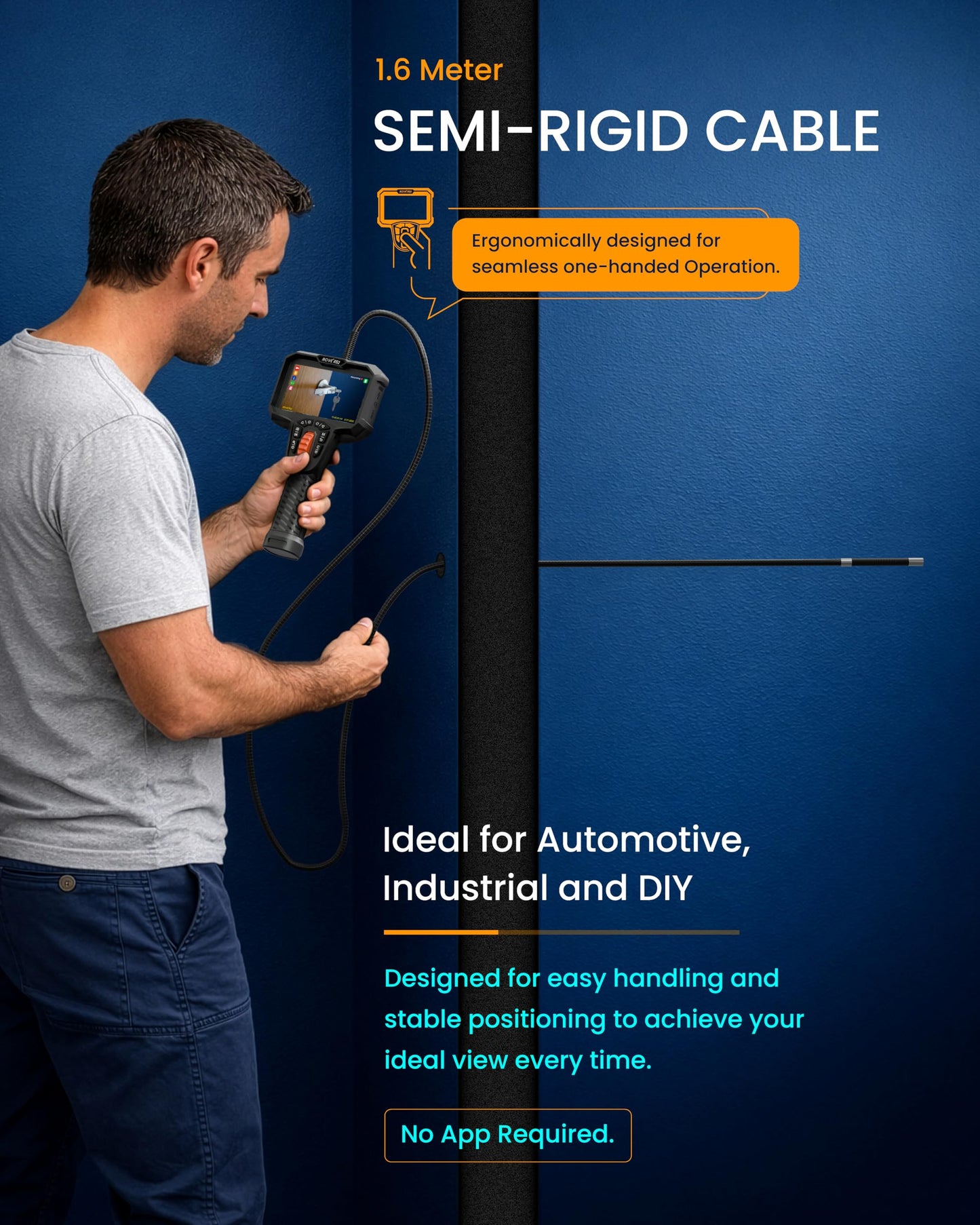 ROVE RS2 Two-Way Articulating Borescope Camera with Light, 1080P Industrial Endoscope Inspection Camera with 180° Articulated Slim 6.2mm Probe, 4.3” IPS Screen, for Wall Automotive, Mechanics, and DIY