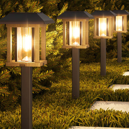 XMCOSY+ Solar Pathway Lights Outdoor, 25 LM LED Garden Lights with Seed Glass, 2-Tone Bronze & Wood Colour, IP65 Waterproof Solar Powered Lighting for Yard Landscape Driveway Walkway (Warm White)