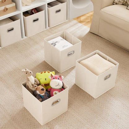 MAX Houser 6 Pack Foldable Fabric Storage Bins with Handles - Ideal for Closet Organization, Bedroom and Nursery（ Beige, 12"x12"x12"）