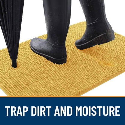 OLANLY Dog Door Mat - Absorbent Non-Slip Chenille for Muddy Paws | 35x24 Yellow Indoor Entryway Carpet