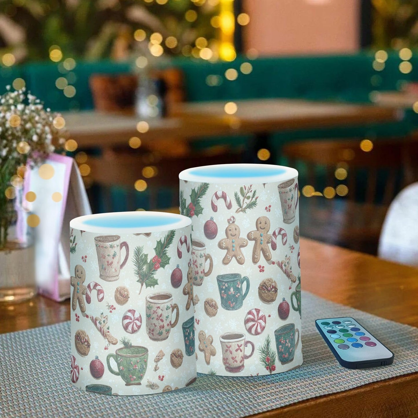 Flameless Candles Battery Operated Winter Hot Drink Candy Cane Flickering Led Pillar Candles With Remote Control Christmas Gingerbread Colour Changing Warm Light Candles For Wedding Halloween Christm