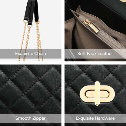 Goinsound Quilted Purse for Women Medium Flap Shoulder Bag with Gold Hardware Chain Black