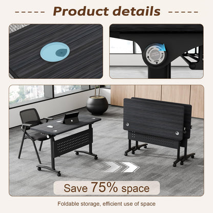 2 Pack Conference Room Tables,Mobile Folding Conference Table with Wheels,Modern Training Locking Rolling Meeting Conference Tables with Flip-Top for Office Classroom Business,6-12 Person,55.1IN