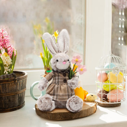 Juegoal 2 Pack Easter Bunny, 12.6" Handmade Huggable Rabbits Couple, Easter Basket Rabbits, Cute Bunny Party Favor Figurine, Spring Tabletop Holiday Room Decorations