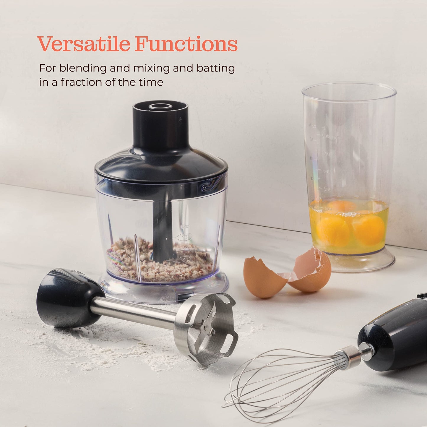 Powerful Immersion Blender, Electric Hand Blender 500 Watt with Turbo Mode, Detachable Base. Handheld Kitchen Gadget Blender Stick for Soup, Smoothie, Puree, Baby Food, 304 Stainless Steel Blades