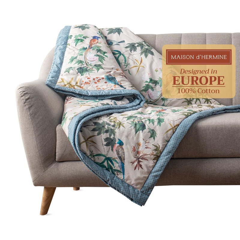 Maison d' Hermine Throw Blanket for Couch Lightweight Soft Warm Breathable Cotton Throw Blankets for Bed Girls Boys Women Men Sofa Living Room Gifts for Mothers Day (50'' X 60'', Hokuzai - Grey)