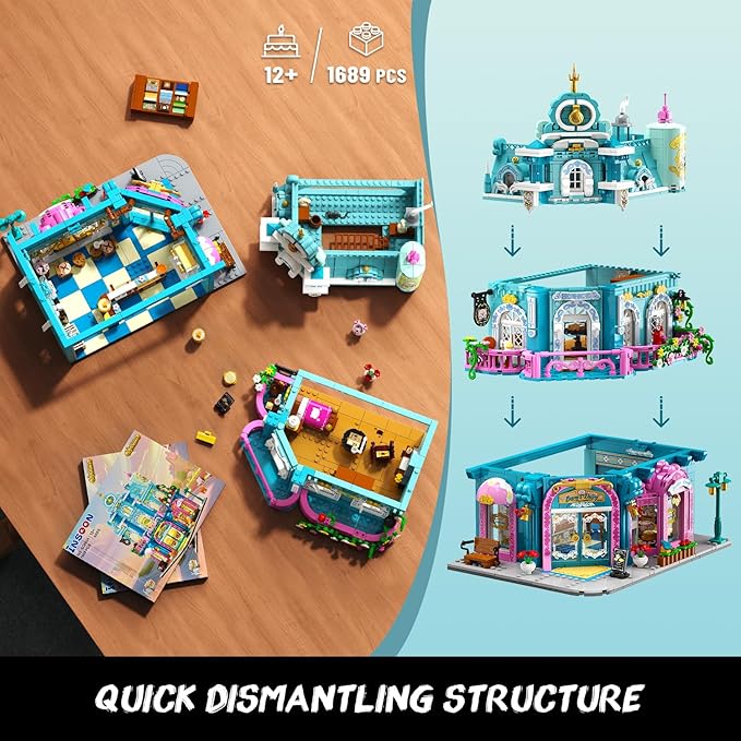Castle Dairy Bakery Store Building Set with Light Easter 1689 PCS City House Building Block Toy with Milk Cake Bread Home Decor Construction Model Kit for Adults Kids Boys Girls Ages 12+
