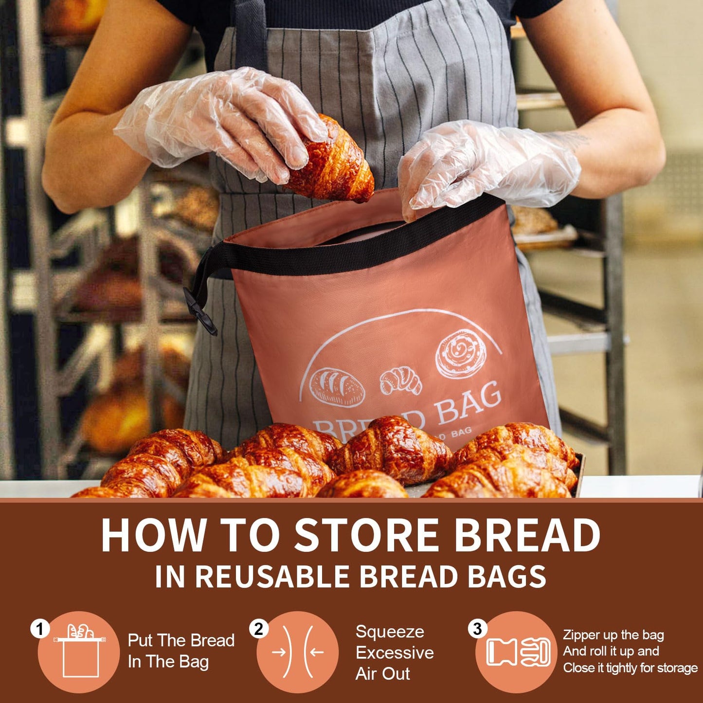 Bread Bags for Homemade with Beeswax Wrap - Zipper Reusable Bread Bag for Sourdough 2-Pack, Reusable Food Storage Bag to Keep Sourdough Fresh, Freezer-Safe, Eco-Friendly (Orange&Grey)