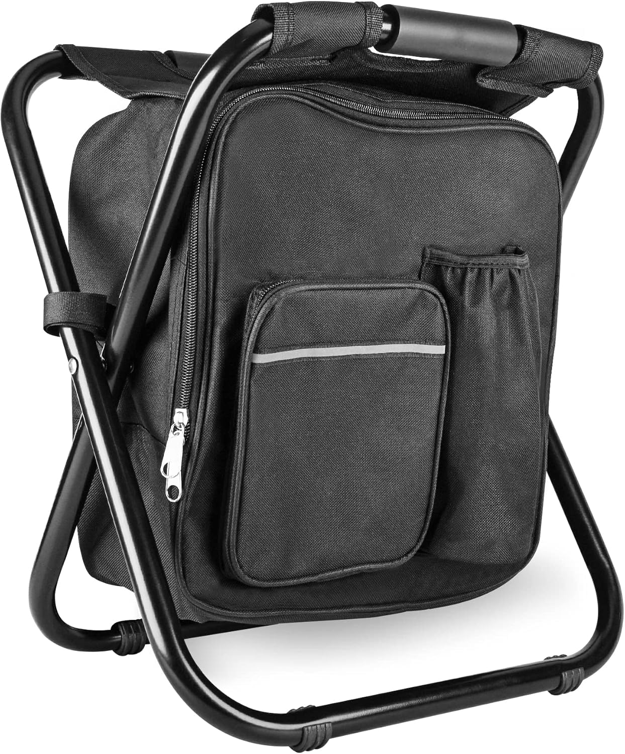 Kikerike Backpack Stool Cooler Chair Heavy Duty 400 LBS Max Load Portable Lightweight Folding Fishing Cooler for Camping Hunting Fishing - Black