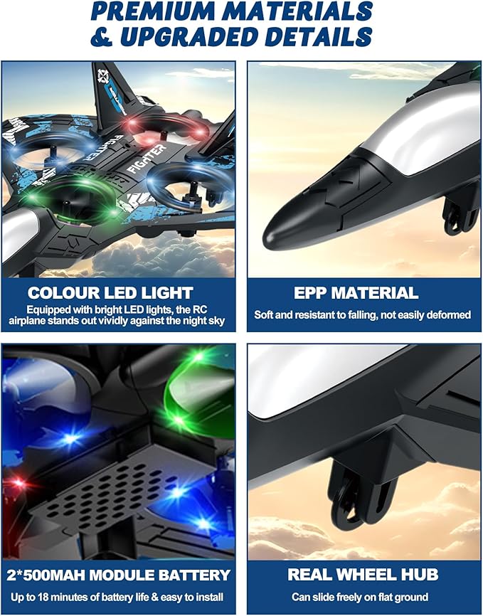 Drones for Kids Form RC Plane Remote Control Airplane Aircrafts for Boys and Girls Jet Helicopter Drones with LED Lights 360° Flip 2 Rechargeable Batteries Easter Gift for Kids(2 Batteries)