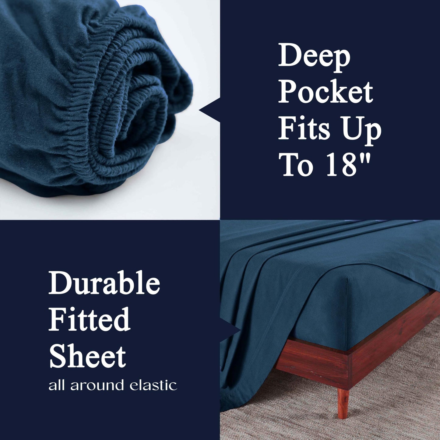 Superior Paisley or Solid Flannel Cotton Sheet Set, Fuzzy Warm Sheets, Traditional Bohemian Bedding, Includes 1 Flat Sheet, 1 Elastic Deep Pocket Fitted Sheet, 1 Pillowcase, Twin XL, Navy Blue