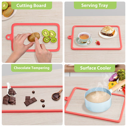 Freshmage 2Pcs Tempered Glass Cutting Boards for Kitchen, Glass Cutting Board Set (10"x6" & 12"x8") with Non-Slip Silicone Edges and Hanging Hole, Clear Cutting Board for Countertop & Everyday Prep