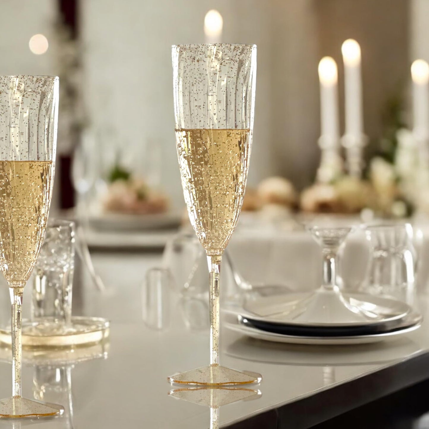 Oojami 24 Pack Plastic Champagne Flutes 6 Oz Gold Glitter, Shatterproof Heavy Duty Disposable Champagne Flutes Glasses, BPA-Free Recyclable Mimosa Glasses Bulk for Wedding Bridal Shower Birthday Party