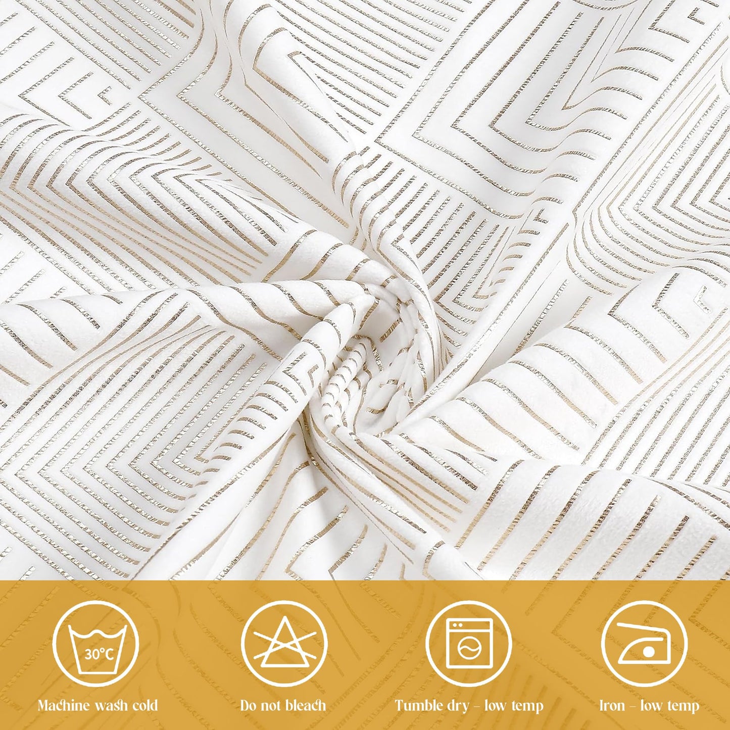Majestic Giftware Velvet Tablecloths for Rectangle Tables | (70/160) - TC1406 Gold Geometric Print Hem Stitch Dining Table Cover | Decorative Washable Rectangle Tablecloth for Kitchen, Dinning, Party