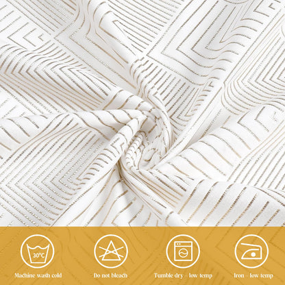Majestic Giftware Velvet Tablecloths for Rectangle Tables | (70/160) - TC1406 Gold Geometric Print Hem Stitch Dining Table Cover | Decorative Washable Rectangle Tablecloth for Kitchen, Dinning, Party