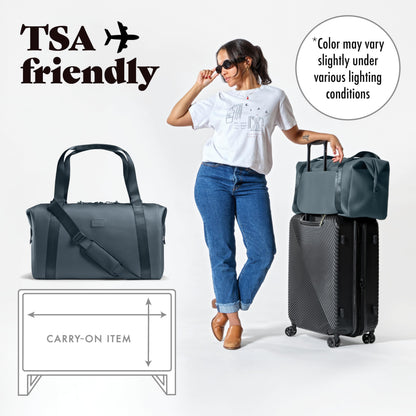 Fit & Fresh Neoprene Weekender Bag for Women – Carry-On Friendly Travel Duffel with Expandable Sides, Trolley Sleeve & Pockets – Lightweight, Water-Resistant Overnight Bag for Weekend Trips, Basalt