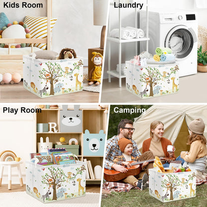 Clastyle 36L Woodland Vine Animal Tree Nursery Decor Baby Basket Collapsible Rectangle Giraffe Monkey Tiger Clothes Toy Book Shelf Basket