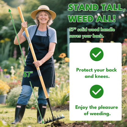 Weed Puller Tool, Iron Weeding Rake with Handle 2.0, Upgraded 8 Teeths Garden Weeding Tool Heavy Duty Gardening Tool for Lawn, Flower Beds & Soil Aeration