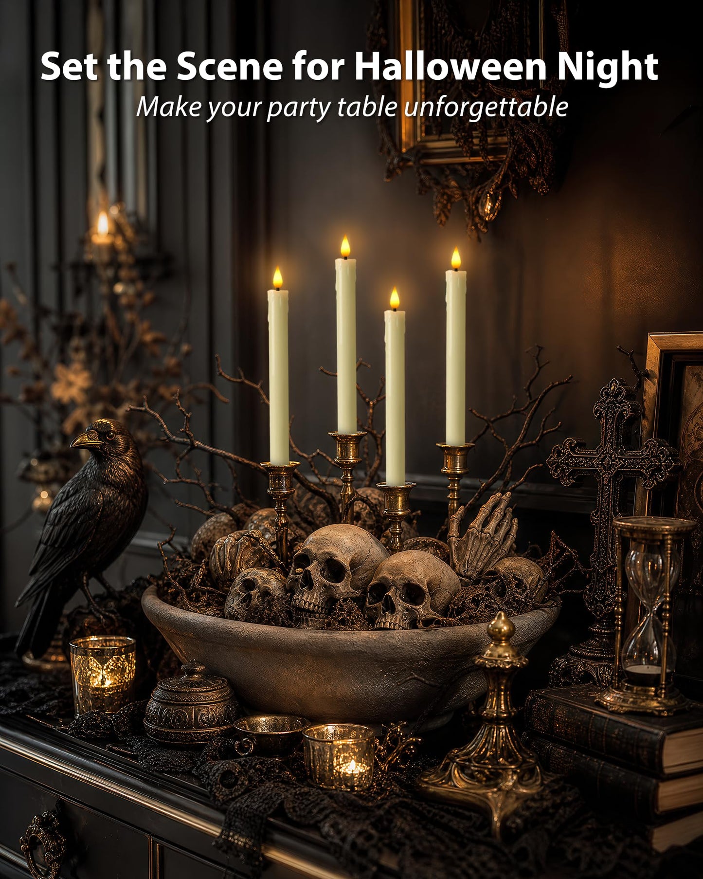 Homemory Rechargeable Waxy Flameless Taper Candles, 9.6 Inches LED Candle Sticks Flickering, Window Candles with Remote Timer Dimmer for Christmas Wedding Home Decor, Ivory, 6 Pcs