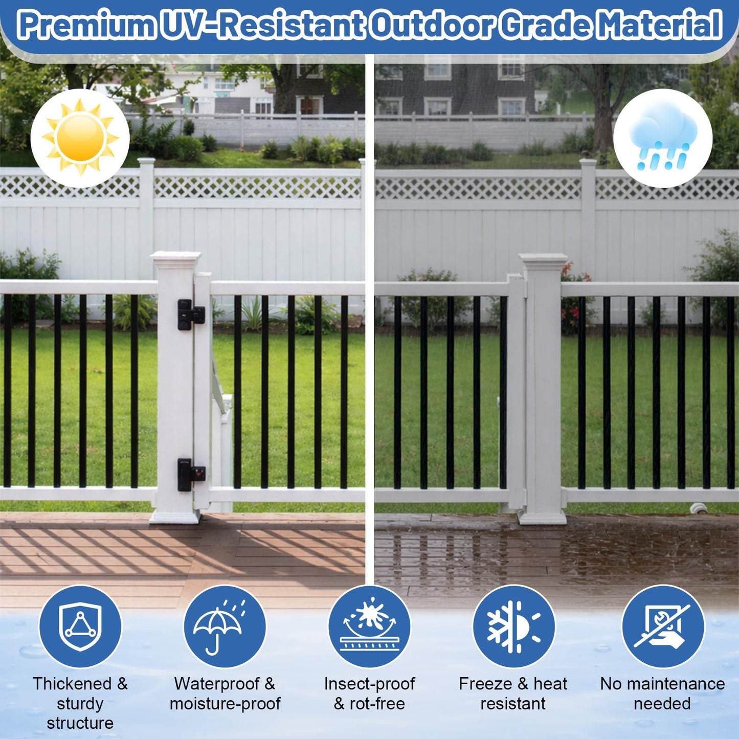 Maasechs 36” x 48” Vinyl T-Rail Railing Kit White Gate Outdoor Deck Versatile Stair Porch Railing for Porch, Patios, Balconies