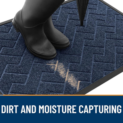 OLANLY Waterproof Front Door Mat - All-Season Indoor/Outdoor Herringbone Design | Easy Clean, 47x32 (Blue)