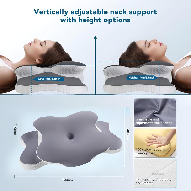 RUFOUS Orthopedic Cervical Pillow for Neck Pain Relief – Adjustable Contour Memory Foam, Dual-Height (4.3"/3.5"), Cooling Washable Cover, Orthopedic Neck Support for Side & Back Sleepers