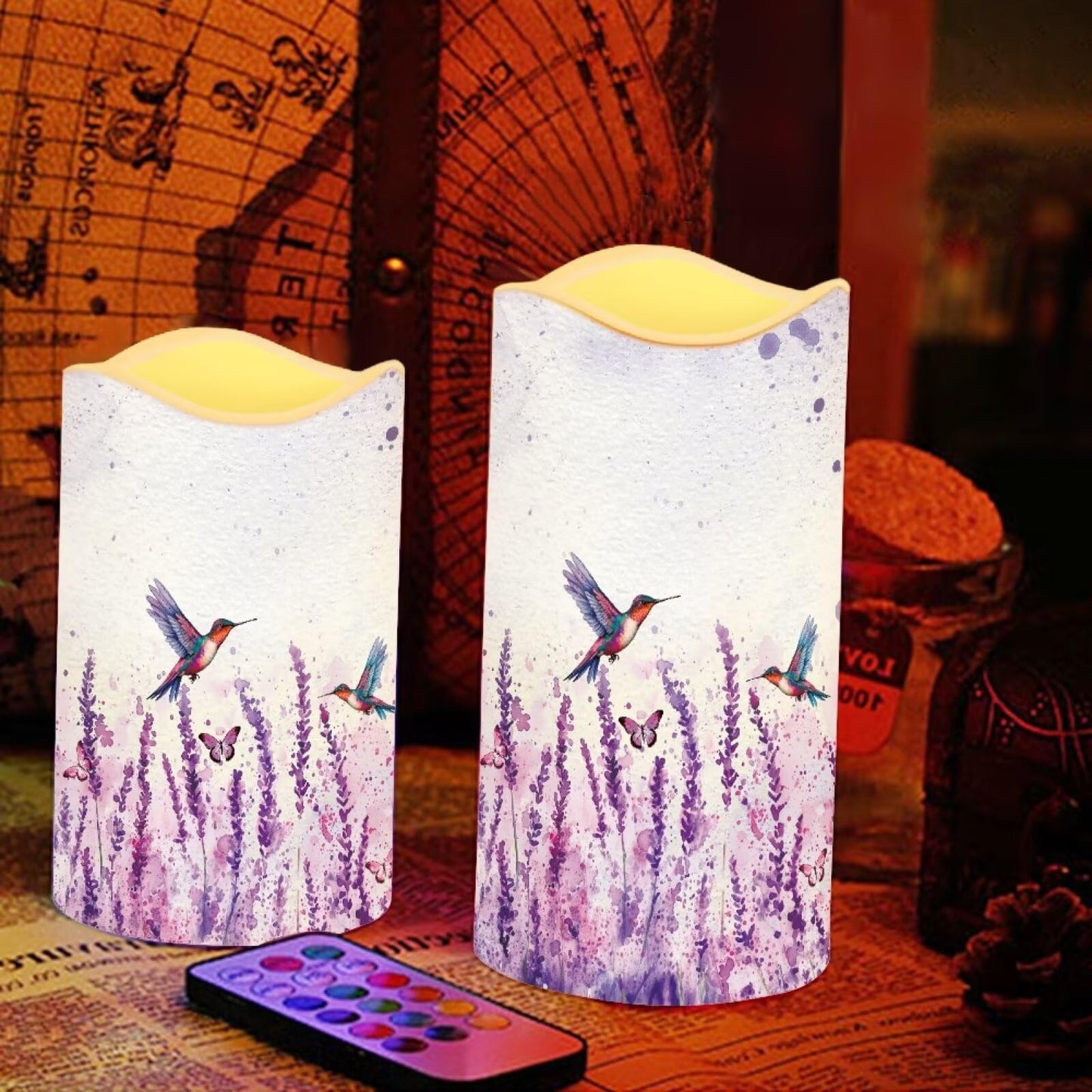Cozeyat Lavender LED Candles Set of 4 Real Wax Battery Powered Flameless with Remote Control Timer Color Changing for Wedding Home Table