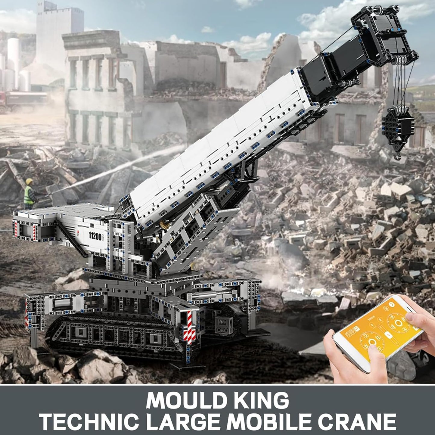 Mould King MOC Mobile Crane Truck Building Blocks Kits, Heavy-Duty Truck Sets to Build, APP Remote Control Large Engineering Crane, Construction Vehicles Model for Adults (4000 Pieces)