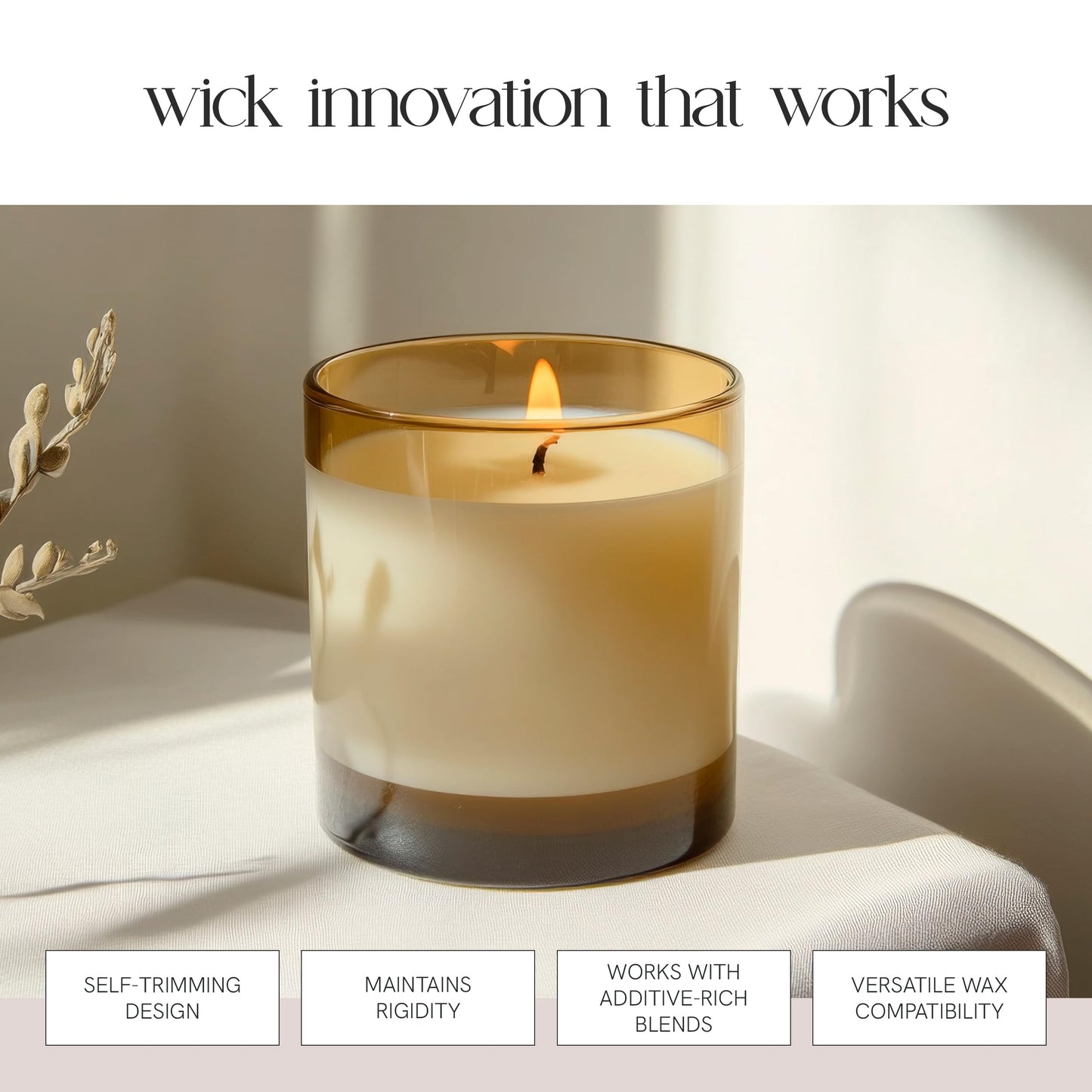 EAP Innovations HTP-104 Candle Making Wicks, Pre-Tabbed, Rigid, Self-Trimming Wicks for Candlemaking, Works with Paraffin, Gel & Vegetable Wax, 6" Length, Pack of 100